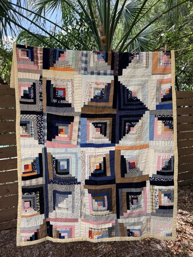 Vintage 1930s log cabin quilt - vintage,