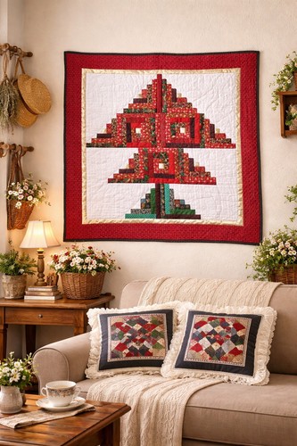 Vintage log cabin quilt - vintage,