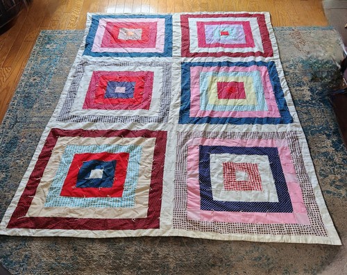 Vintage log cabin quilt - vintage,